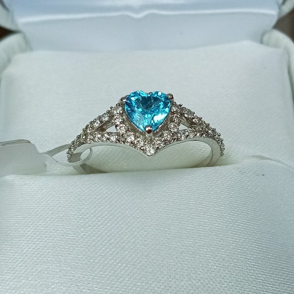 (SOLD) 14K Heart-Shaped Blue Topaz Diamond Ring Sz 5.75 - Picture 5 of 11